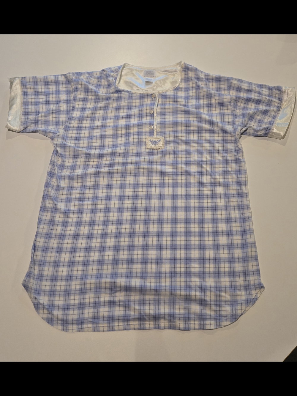 Secret Treasures Light Blue Plaid Short-Sleeve Pajama Top